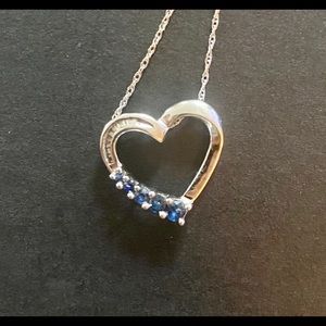 white gold Blue Sapphire Diamond Heart Necklace